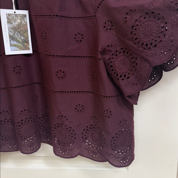 Caroline Constas Burgundy Eyelet Blouse - Picture 6 of 15